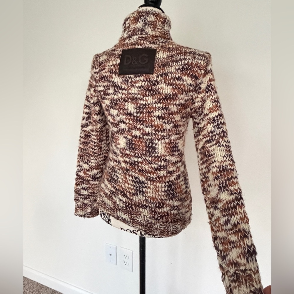 Vintage D&G Dolce & Gabanna Turtleneck Sweater Chunky Wool Marled‎ Leather Logo - Picture 2 of 16